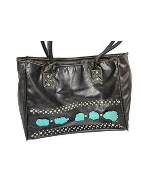Country Road Black Faux Leather Shoulder Tote Cowgirl Western BoHo With  Faux Tu